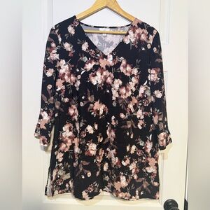 J. Jill Floral 3/4 Sleeves V-neck Blouse